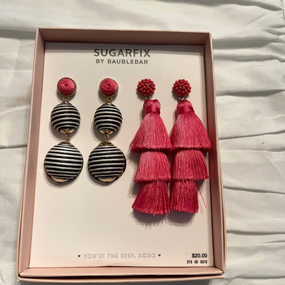 SUGARFIX by Bauble Bar Earring Set NWT in Fuchsia Pink, Black and White